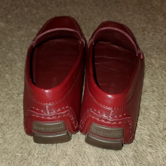 Authentic Louis Vuitton Red Leather Loafers Sz 38 - Picture 2 of 6